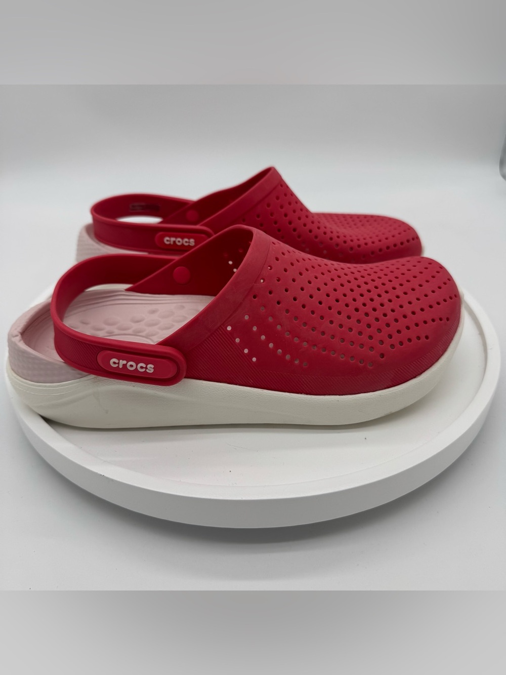 Crocs LiteRide Clogs Men’s 6 Women’s 8 Red Pink White Perforated Comfort Shoes